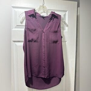 Express Sleeveless Button-Front Top in Plum